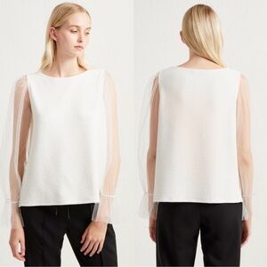 French Connection Long Sheer Sleeve White Blouse Top S